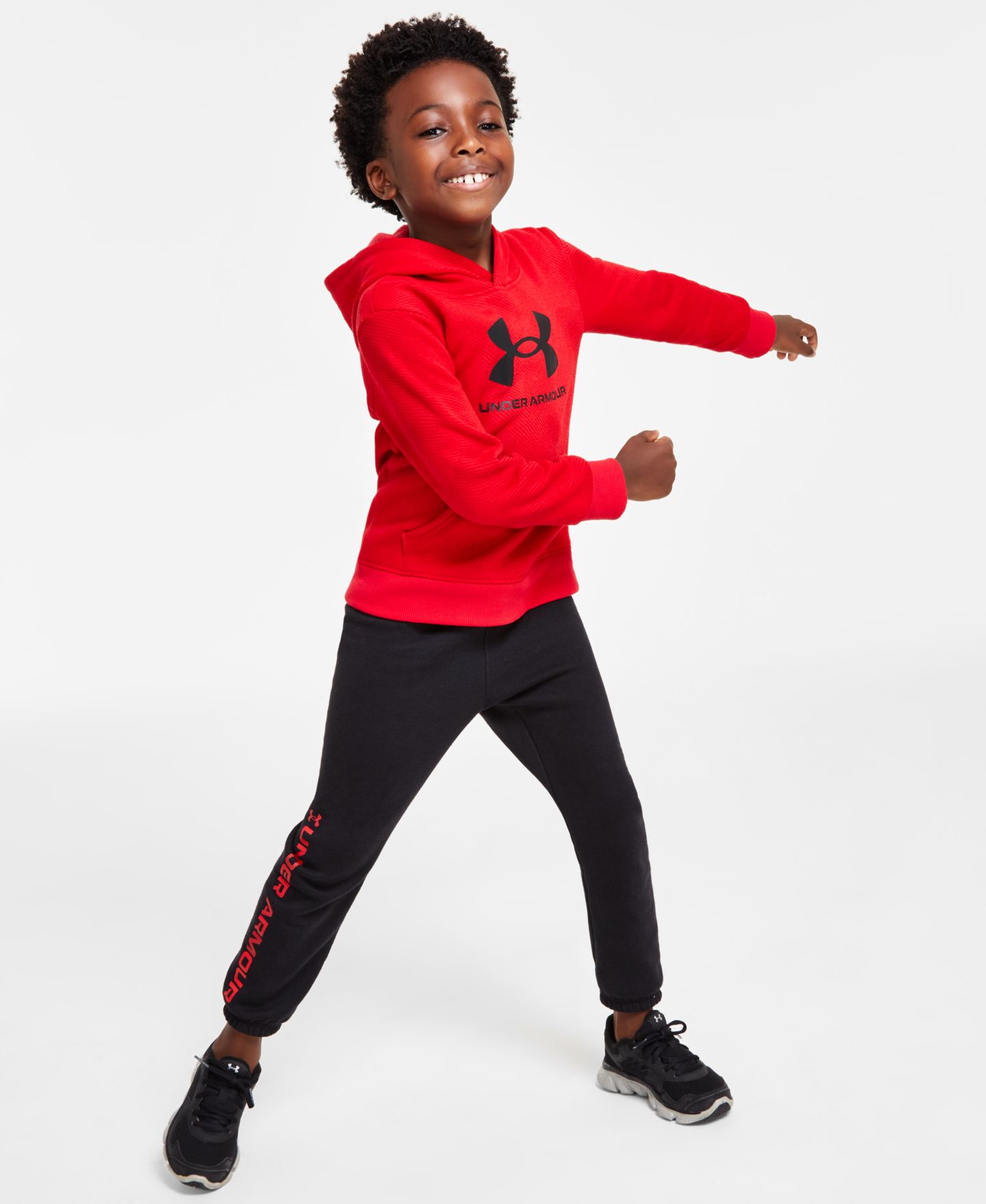 Комплекты Under Armour Logo T-shirt, Hoodie, Fleece Pants & Sets Matching Outfits для мальчиков, цвет: Чёрный — фото 2
