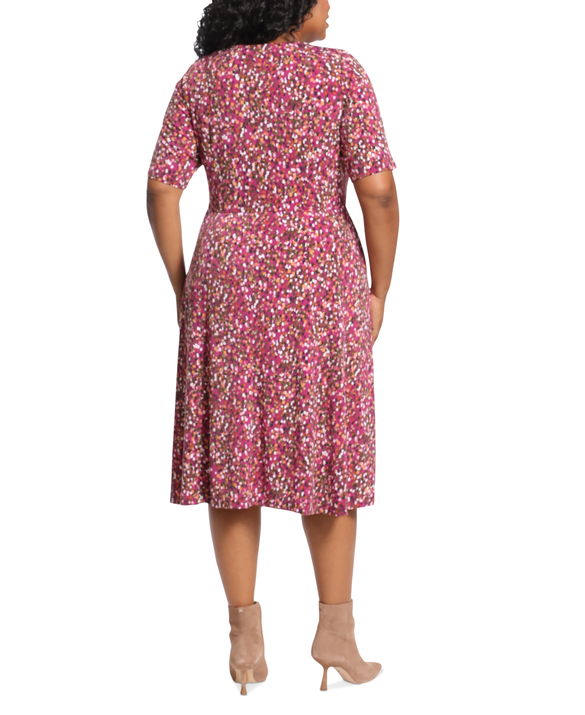 London Times Plus Size Keyhole-Front Midi Dress
