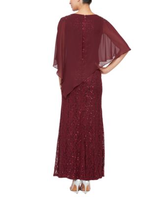 Women's Sequin Lace Chiffon Caplet Gown