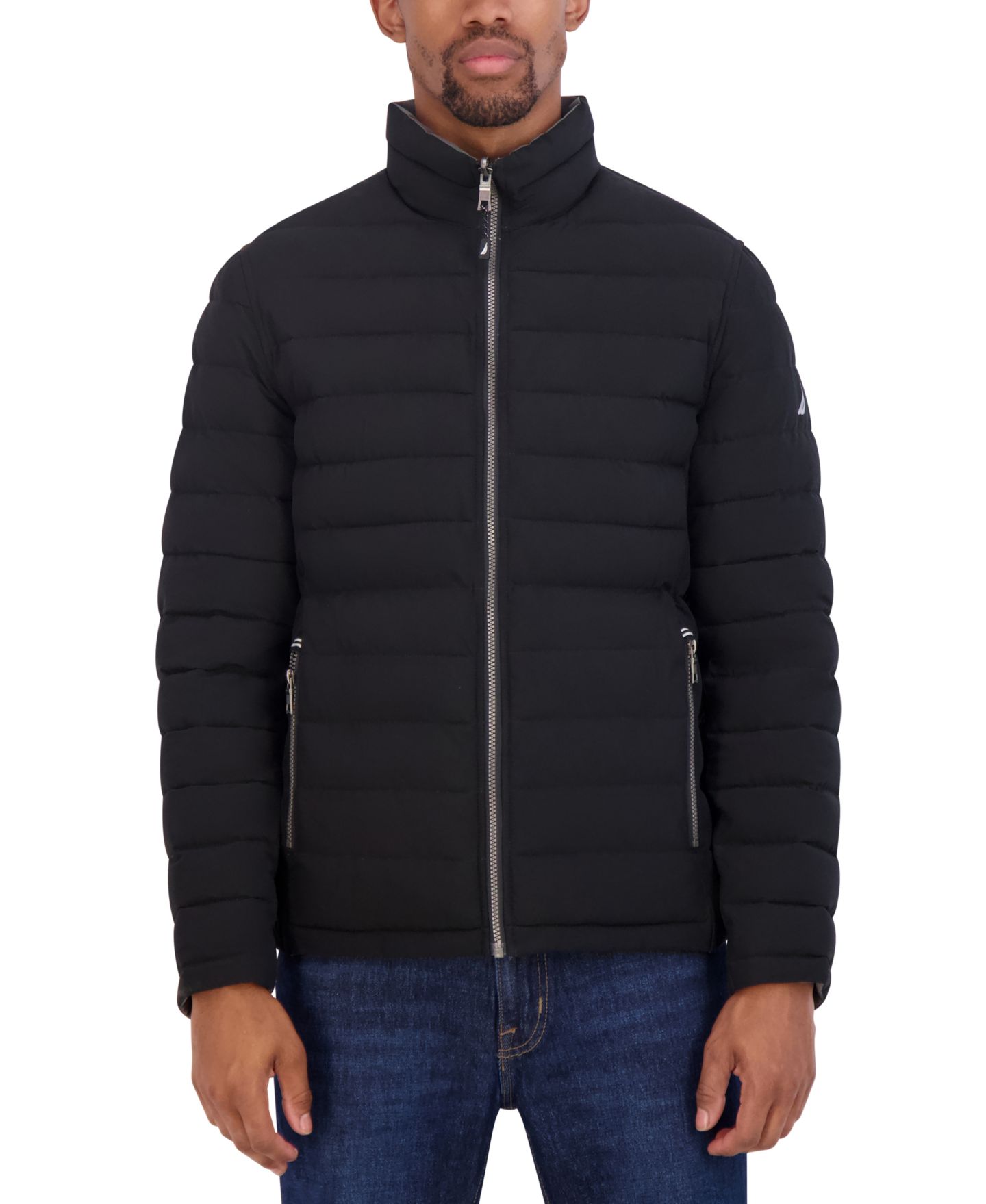 Мужская куртка Nautica Reversible Quilted Puffer, цвет: Чёрный / Серый — фото 1