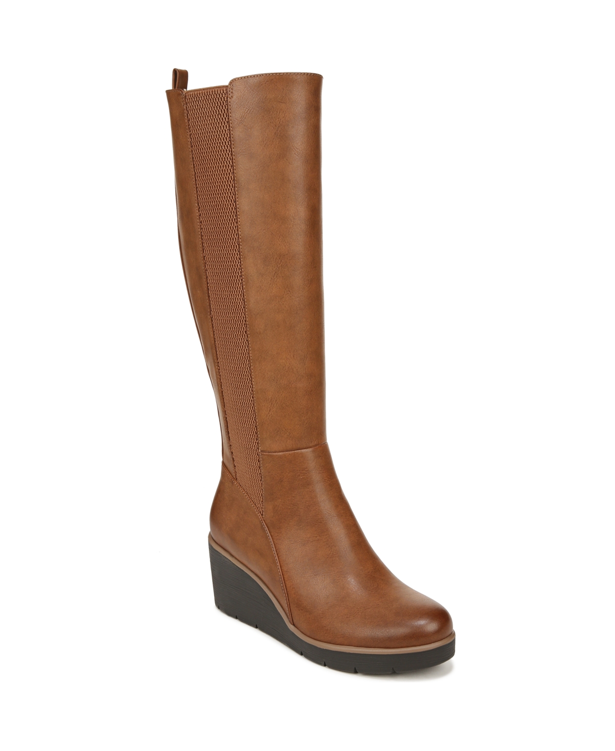 Adrian Wide Calf High Shaft Wedge Boots - Toffee Brown Faux Leather