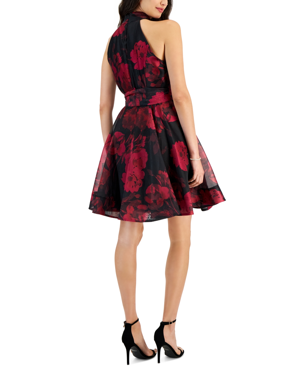 Shop Taylor Women's Floral-print Fit & Flare Dress In Black,hot Pink
