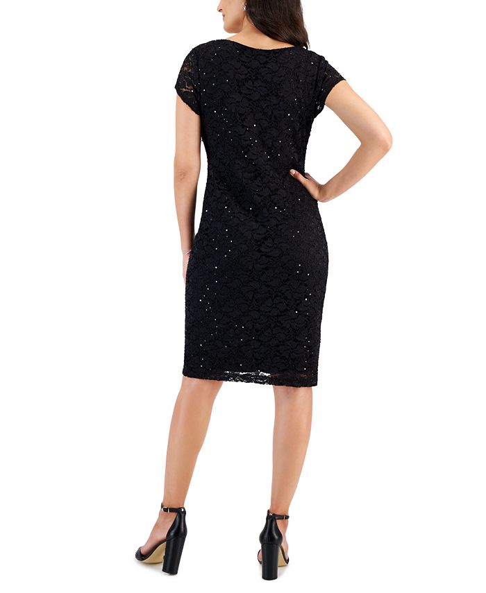 Connected Women's Lace Short-Sleeve V-Neck Dress - Macy's