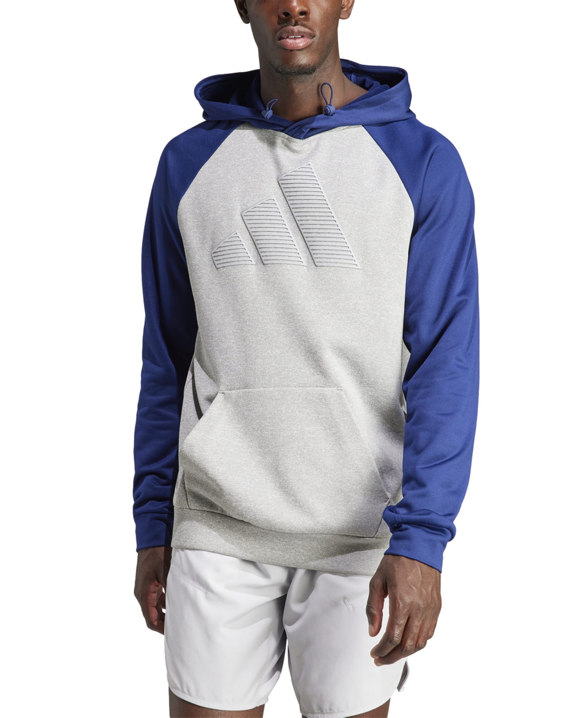 Adidas Originals Men's Game & Go Colorblocked Raglan Moisture-wicking Training Fleece Hoodie In Mgh,blue