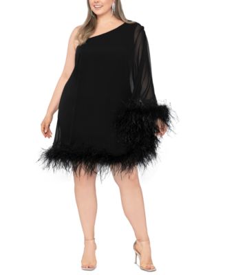 Betsy Adam Plus Size One Shoulder Feather Trimmed Dress Macy s