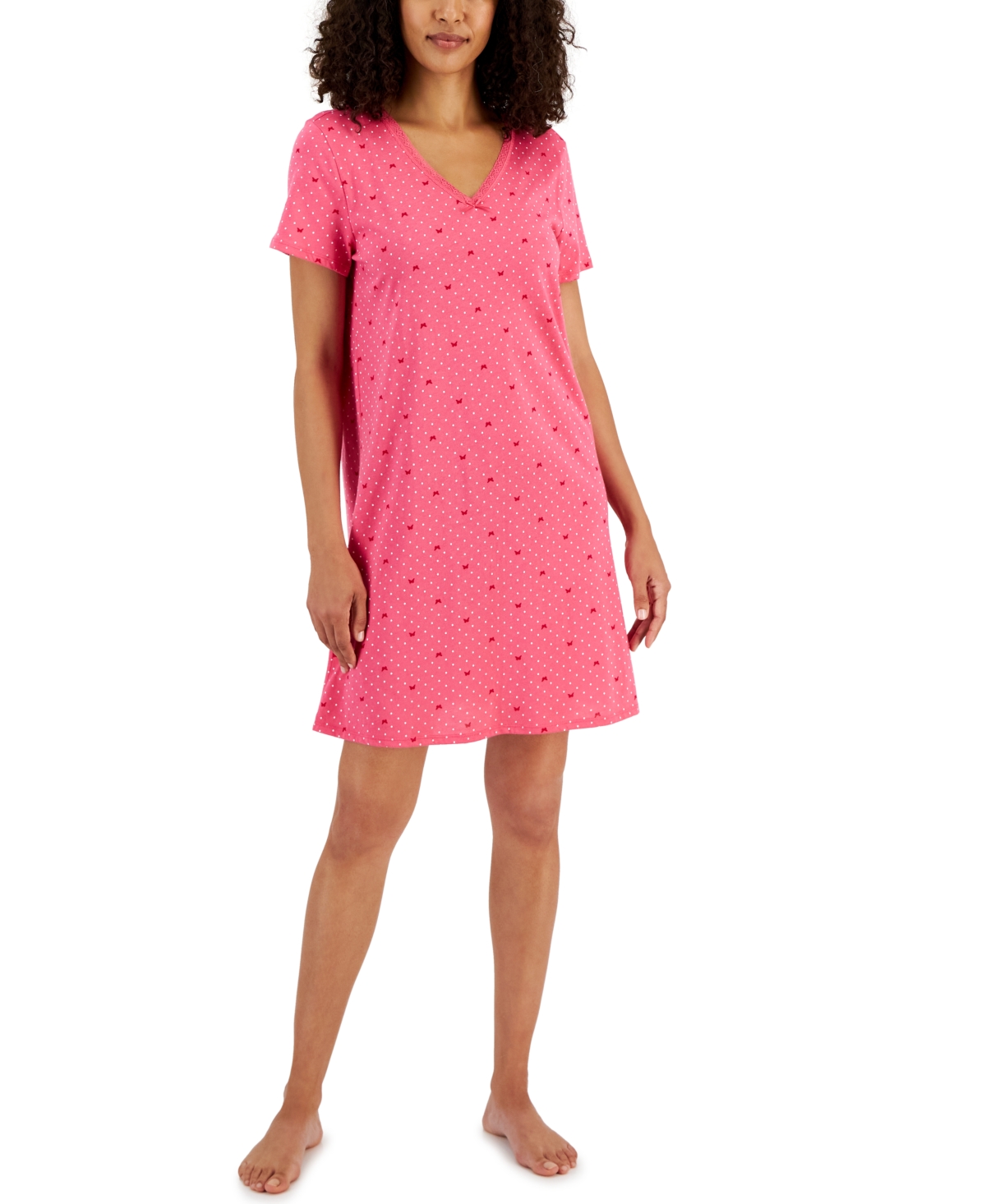 Charter Club Women's Cotton Printed Lace-trim Nightgown, Created For Macy's In Butterfly Dots