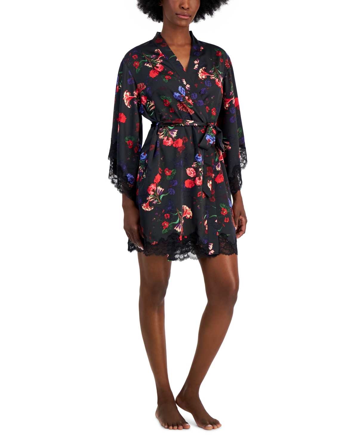 Inc International Concepts Women's Floral Wrap Robe, Created For Macy's In Midnight Garden