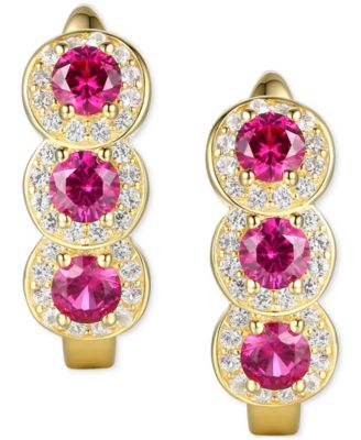 Lab-Grown Opal (1/4 ct. t.w.) & Lab-Grown White Sapphire (1/4 ct. t.w.) Triple Halo Leverback Earrings in 14k Rose Gold-Plated Sterling Silver (Also in Lab-Grown Sapphire & Lab-Grown Ruby)