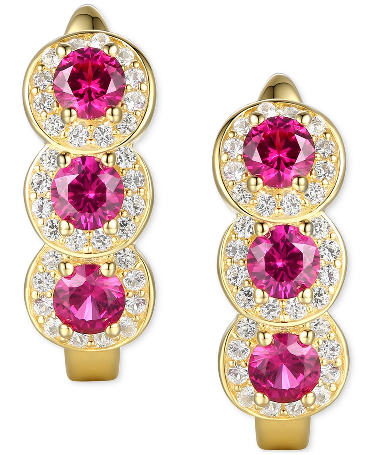 Lab-Grown Opal (1/4 ct. t.w.) & Lab-Grown White Sapphire (1/4 ct. t.w.) Triple Halo Leverback Earrings in 14k Rose Gold-Plated Sterling Silver (Also i