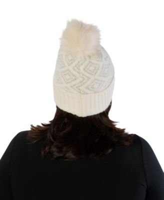 Geo Lurex Print Beanie with Pom