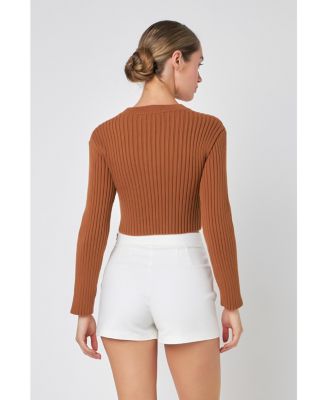 Women's Cropped Ribbed Knit Sweater