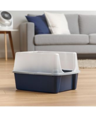 Open-Top Cat Litter Box with Shield, without Scoop, Navy