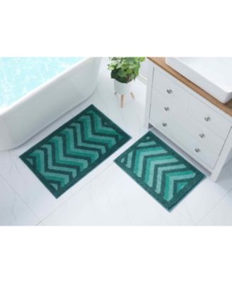2 Piece Ultra Soft Non-Slip Shaggy Bath Rug - Chevron Design - Large & Small