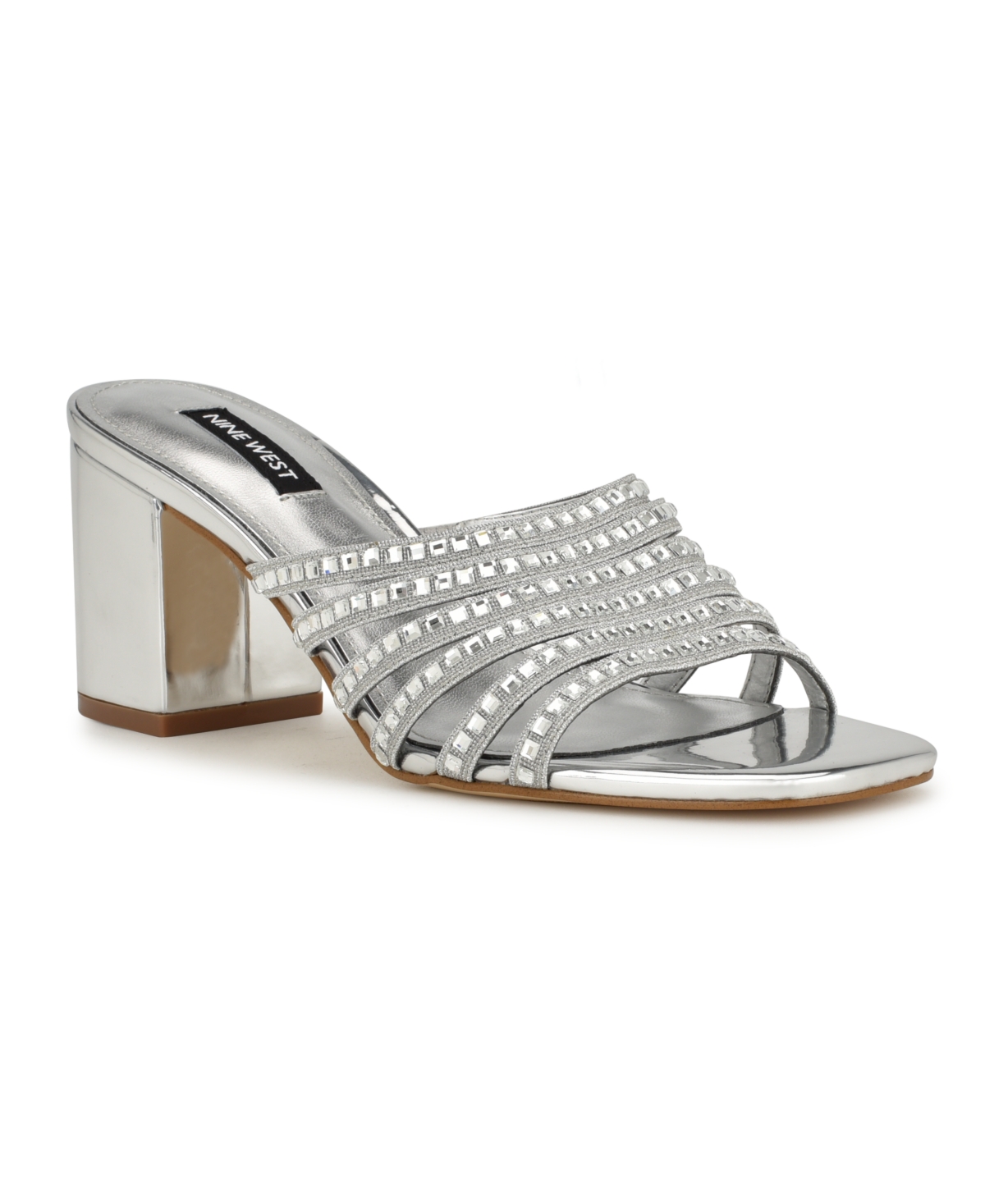 Nine West Women's Frisky Slip-on Embellished Dress Sandals In Silver