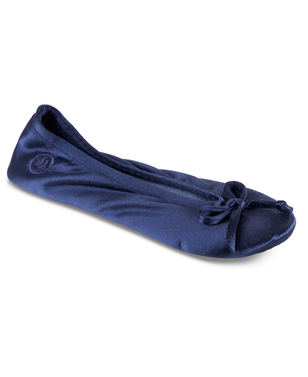 Isotoner Signature Women's Satin Ballerina Slippers With Bow In Navy Blue