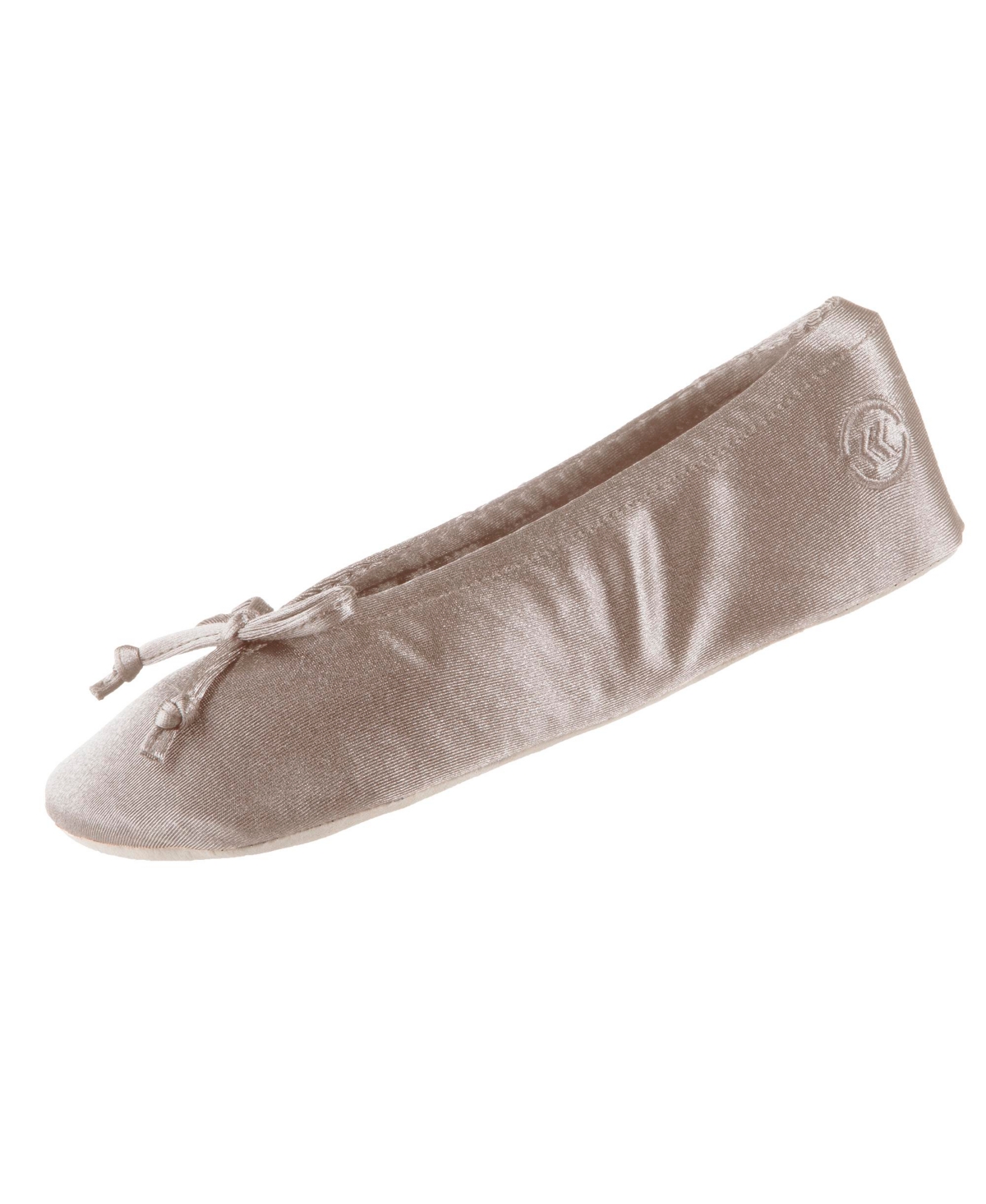 Isotoner Signature Women's Satin Ballerina Slippers With Bow In Sand Trap