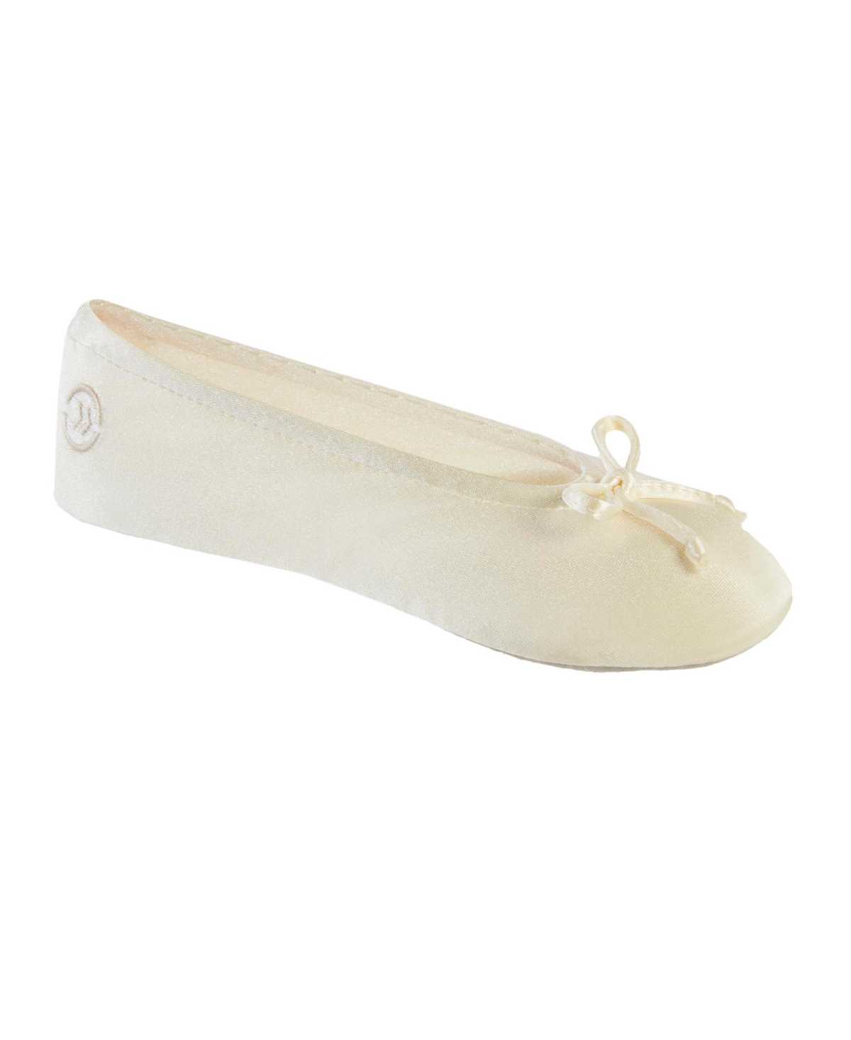Isotoner Signature Women's Satin Ballerina Slippers With Bow In Cream