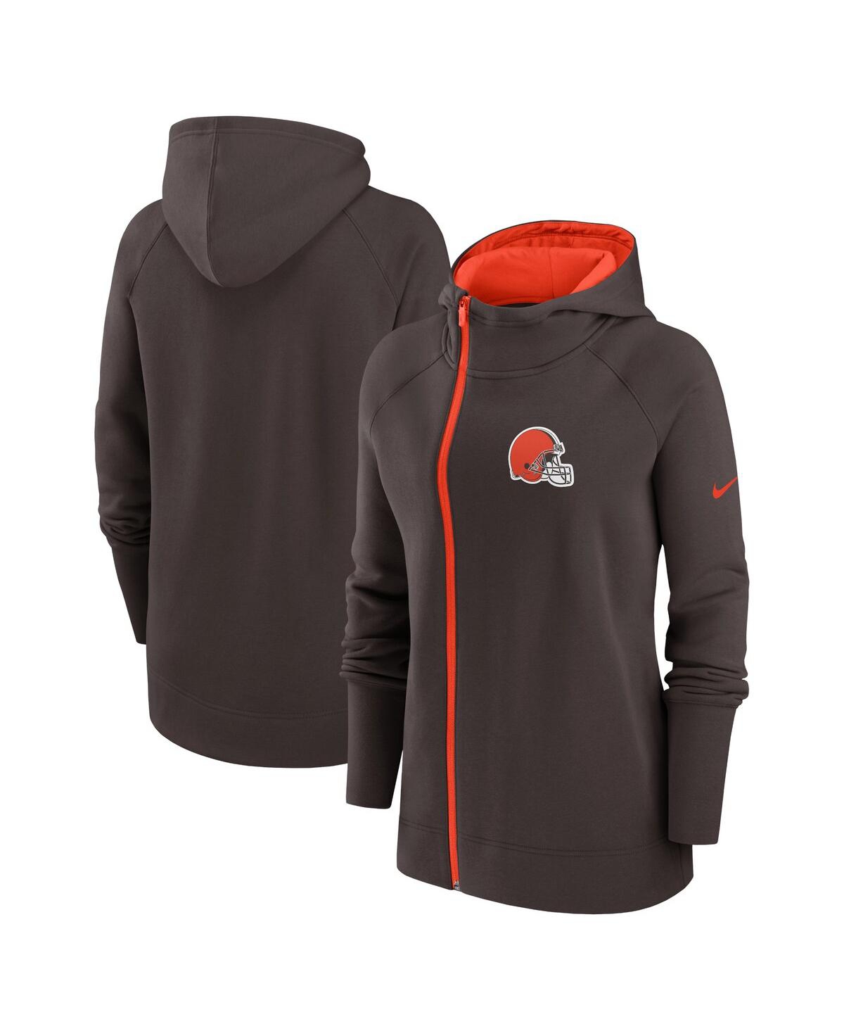 Shop Nike Women's  Brown Cleveland Browns Asymmetrical Raglan Full-zip Hoodie