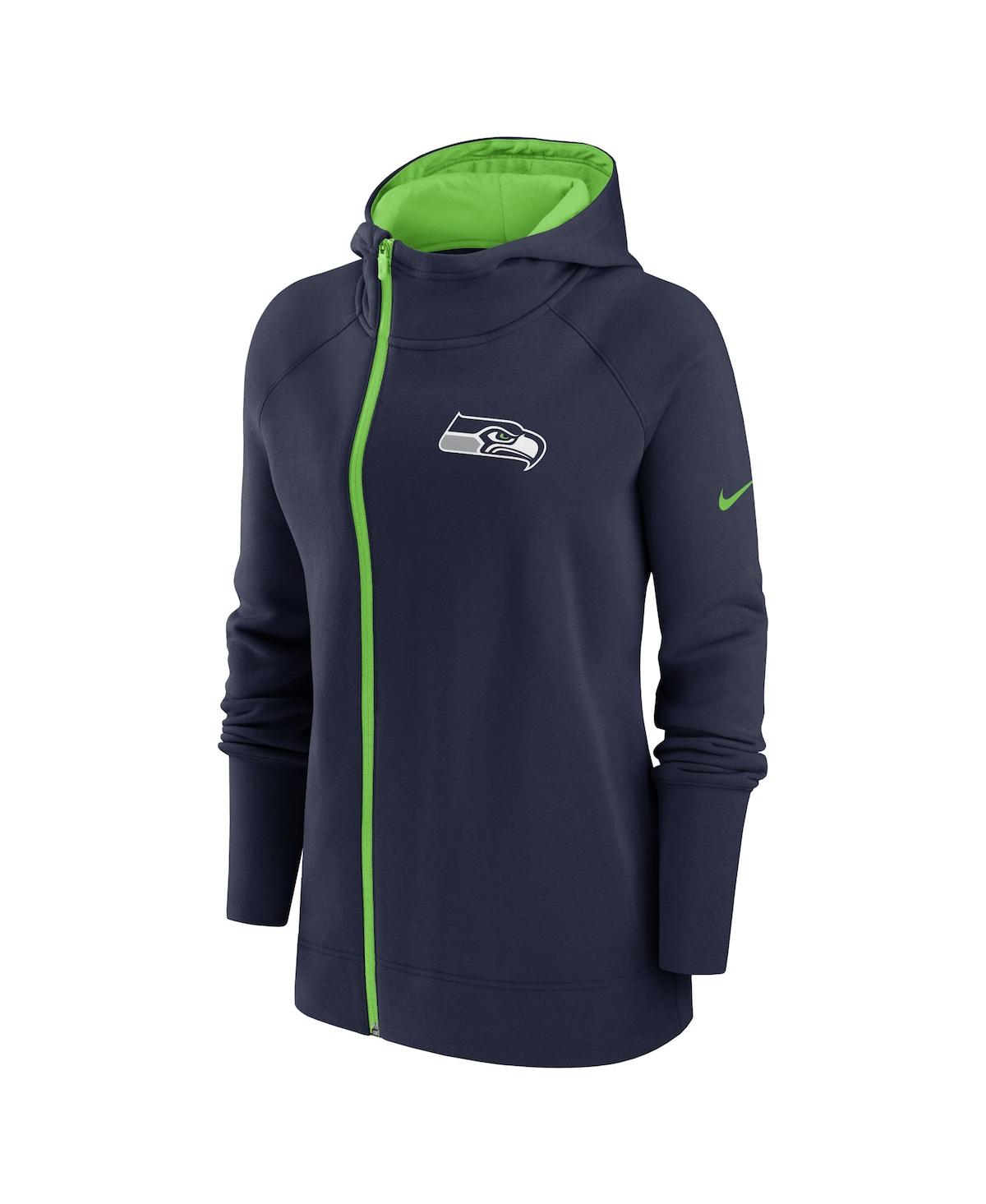 Nike Women's  College Navy Seattle Seahawks Asymmetrical Raglan Full-zip Hoodie In Navy