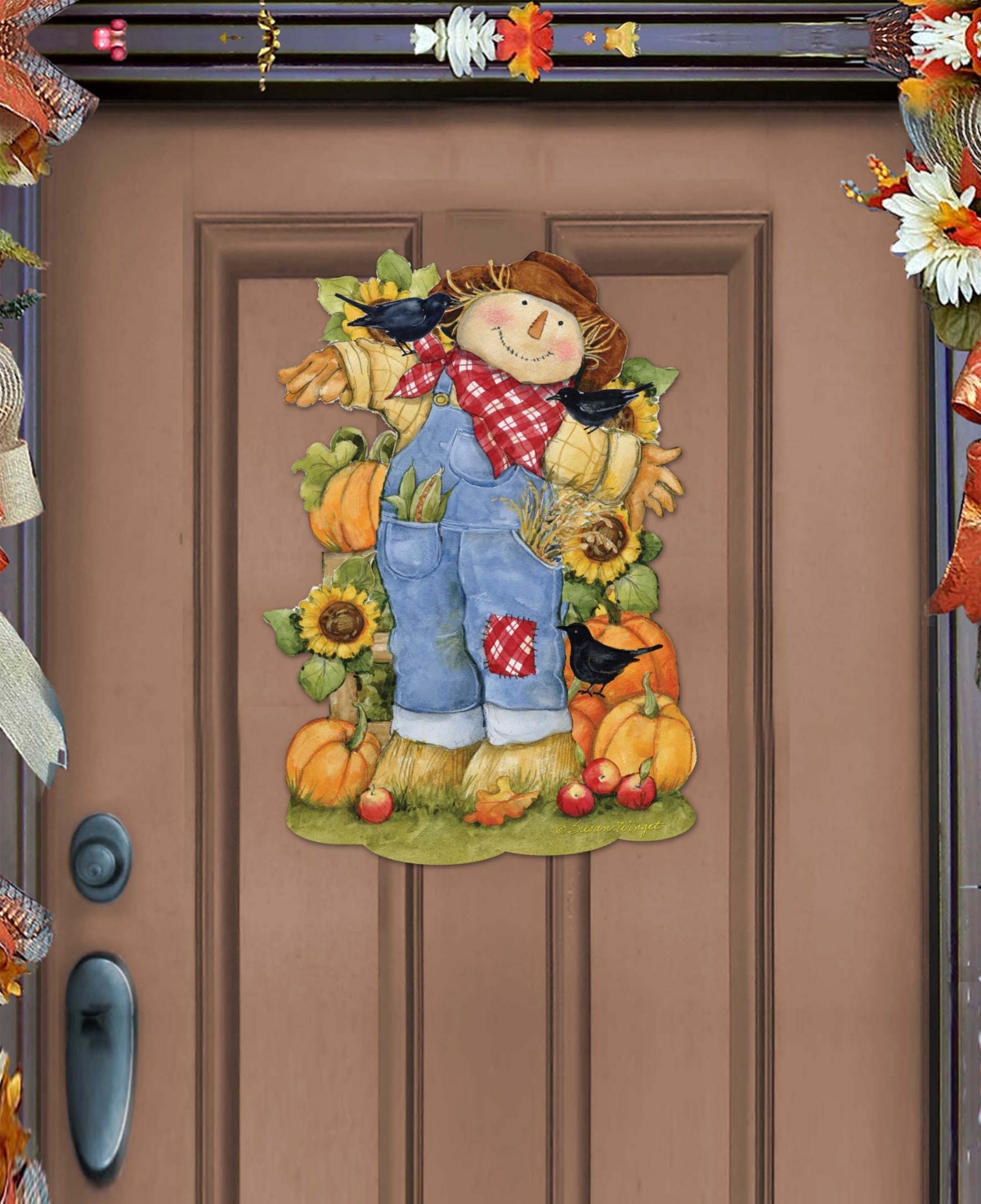 Designocracy Holiday Door Decor Wall Decor Harvest Scarecrow Wooden Sign S. Winget In Multi Color