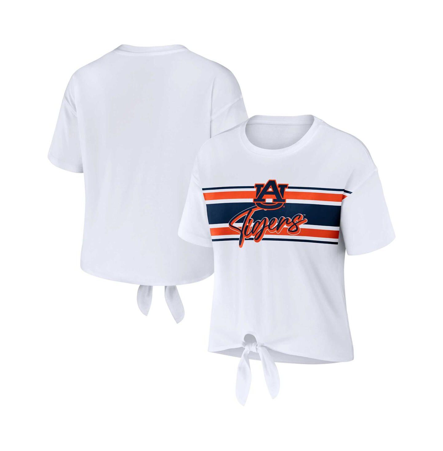 Женская футболка WEAR by Erin Andrews White Auburn Tigers Striped Front Knot Cropped — фото 3