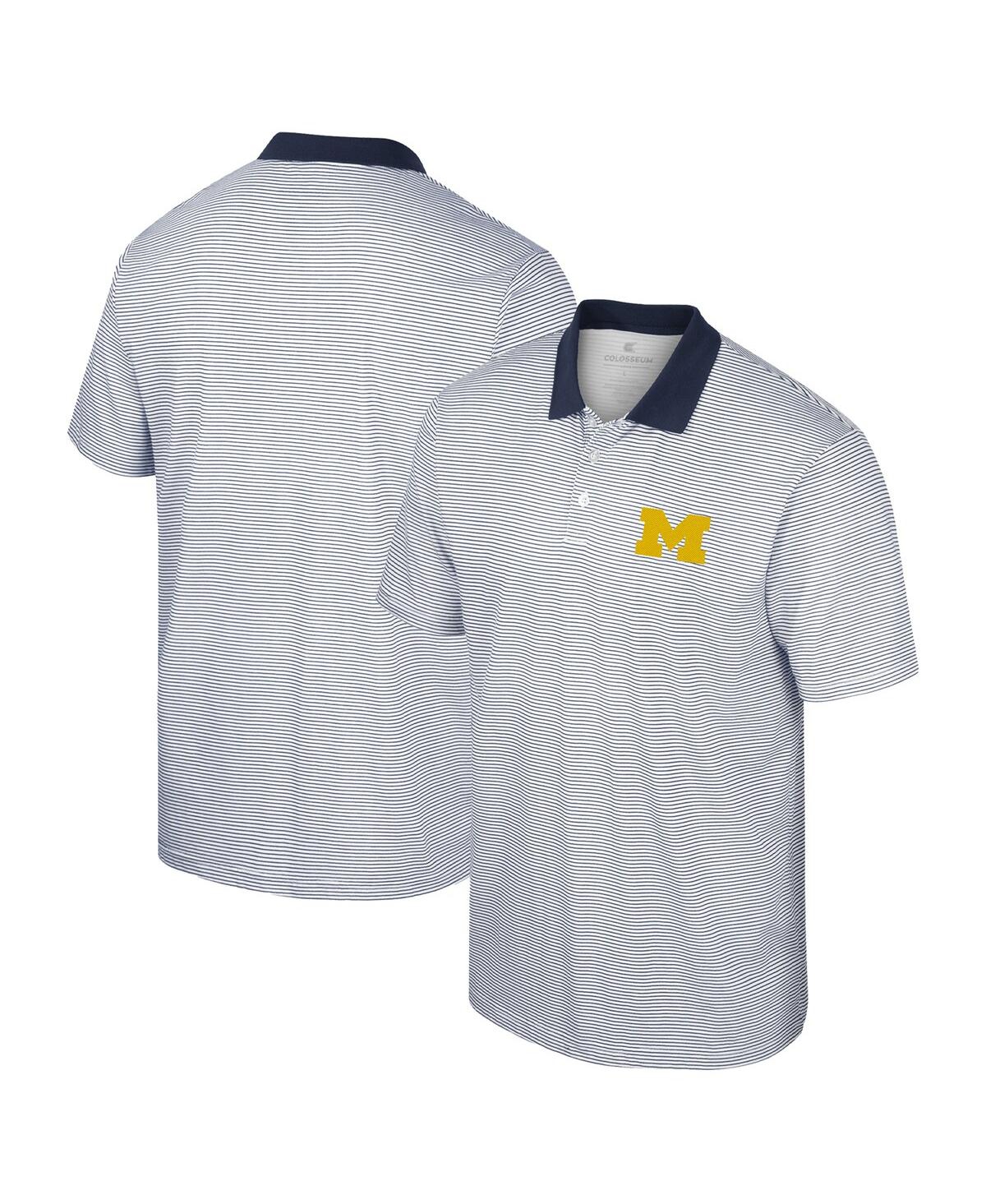 Shop Colosseum Men's  White, Black Michigan Wolverines Print Stripe Polo Shirt In White,black