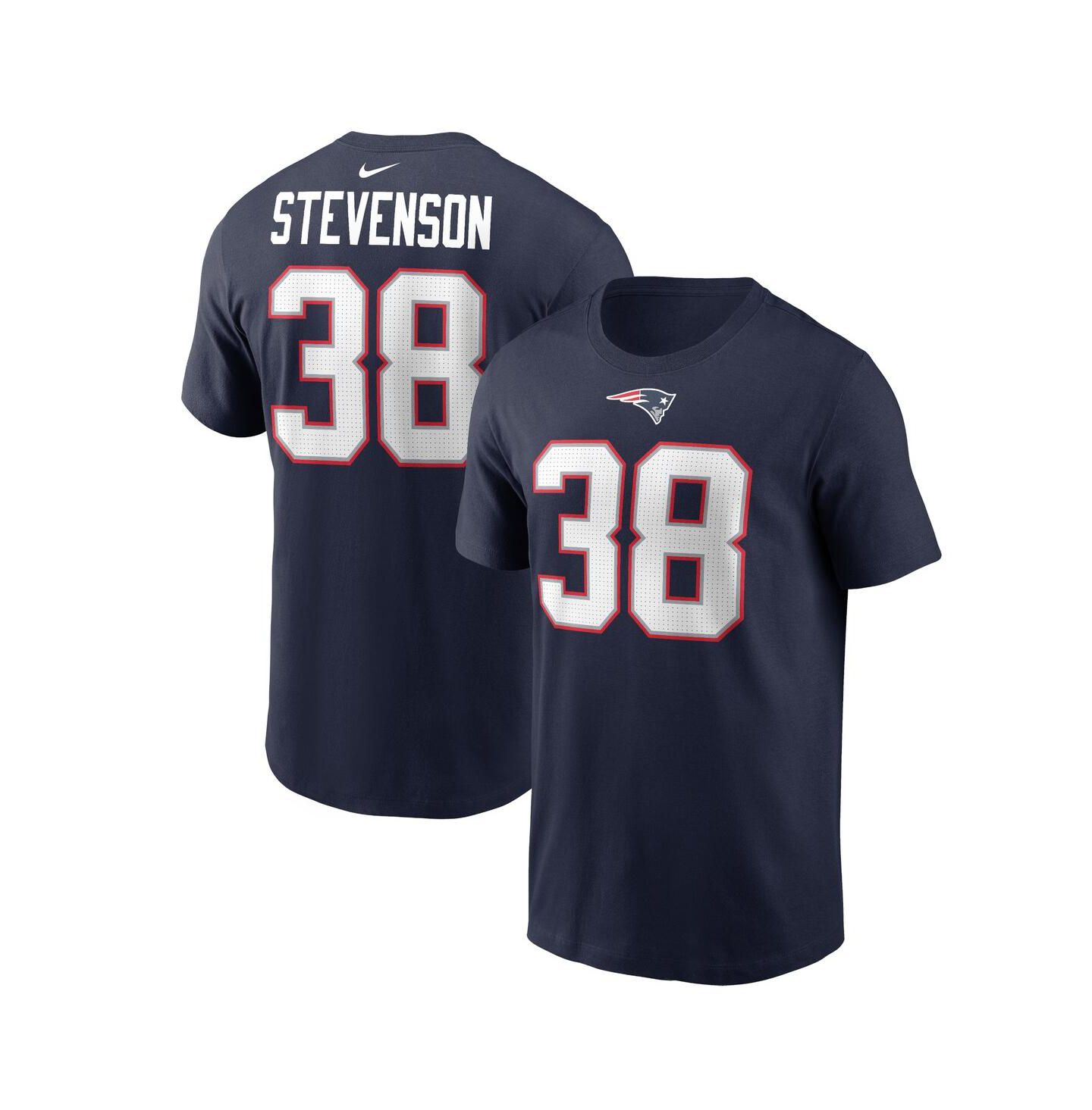 Мужская футболка Nike Rhamondre Stevenson Navy New England Patriots Player Name and Number — фото 1