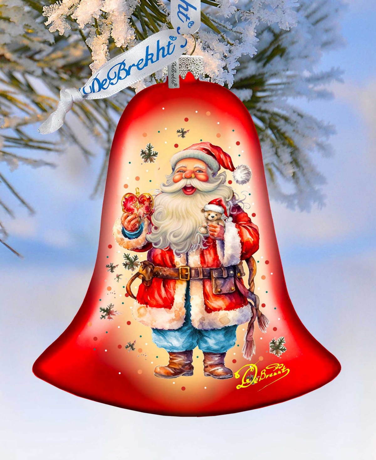 Designocracy Santa Spreading Christmas Happiness Bell Christmas Glass Ornaments G. Debrekht In Multi Color
