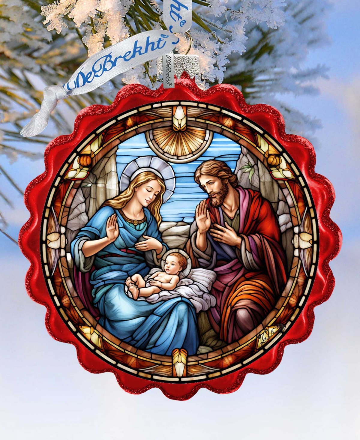 Designocracy Classic Holy Family Nativity Wreath Christmas Glass Ornaments G. Debrekht In Multi Color