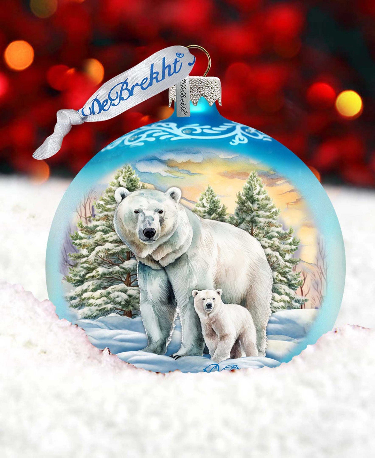 Designocracy Polar Bear With Cub Ball Holiday Mercury Glass Ornaments G. Debrekht In Multi Color