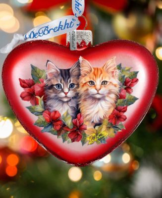 Cute Kittens Heart Christmas Mercury Glass Ornaments G. DeBrekht