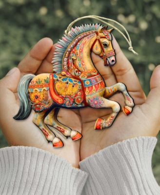 Designocracy Carousel Horse Christmas Wooden Ornaments Holiday Decor G ...