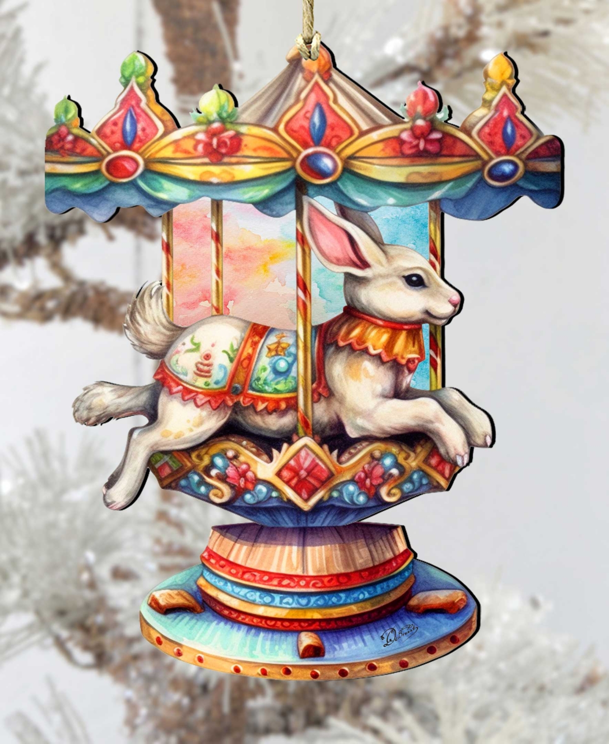Designocracy Carousel Christmas Wooden Ornaments Holiday Decor G. DeBrekht