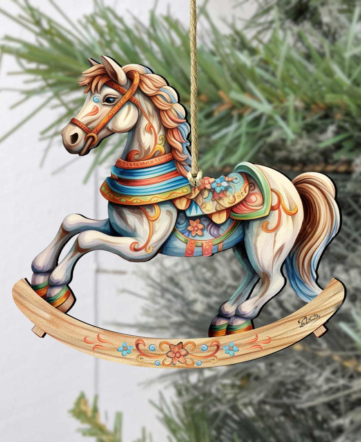 Designocracy Rocking Horse Christmas Wooden Ornaments Holiday Decor G. Debrekht In Multi Color