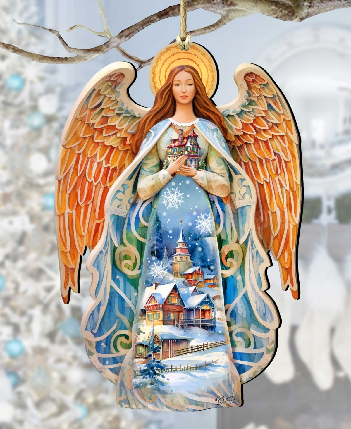 Designocracy Blessing Home Angel Christmas Wooden Ornaments Holiday Decor G. Debrekht In Multi Color