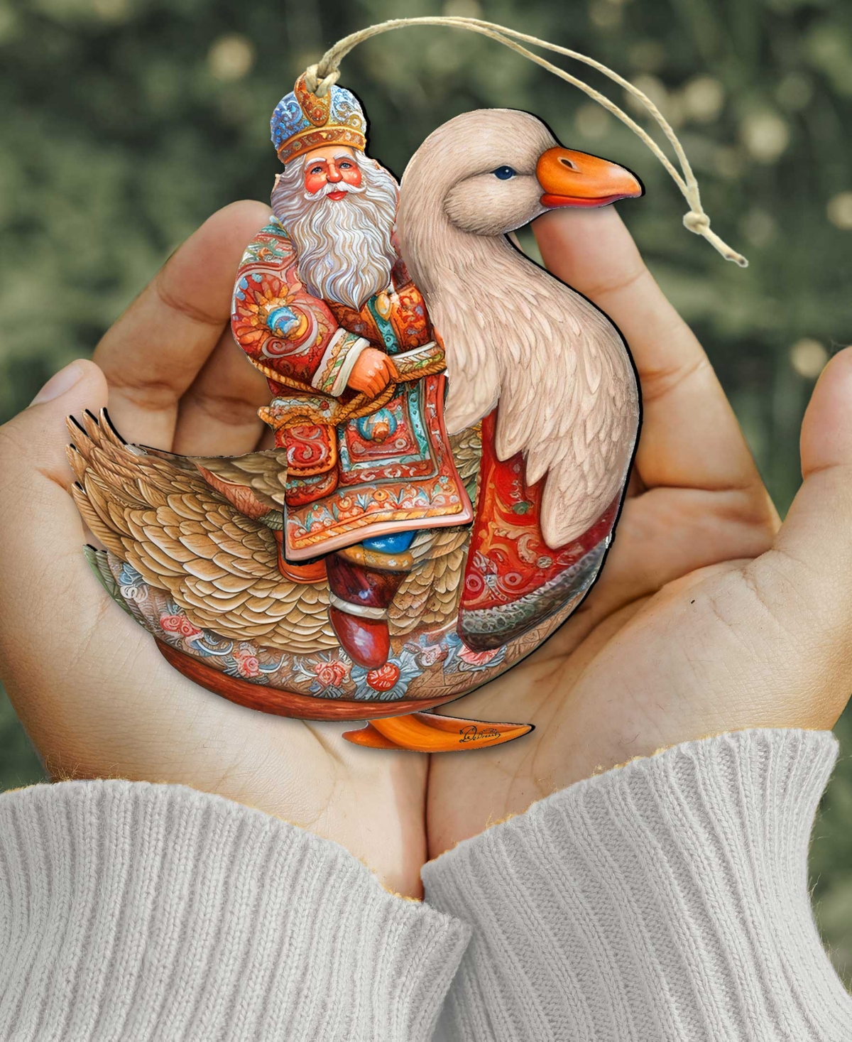 Designocracy Charming Santa On Goose Christmas Wooden Ornaments Holiday Decor G. Debrekht In Multi Color