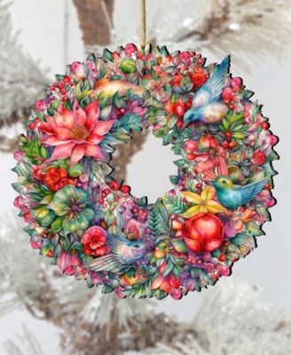 Holiday Wooden Ornaments Summer Blooms Wreath Home Decor G. DeBrekht
