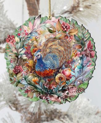 Holiday Wooden Ornaments Thanksgiving Turkey Wreath Home Decor G. DeBrekht