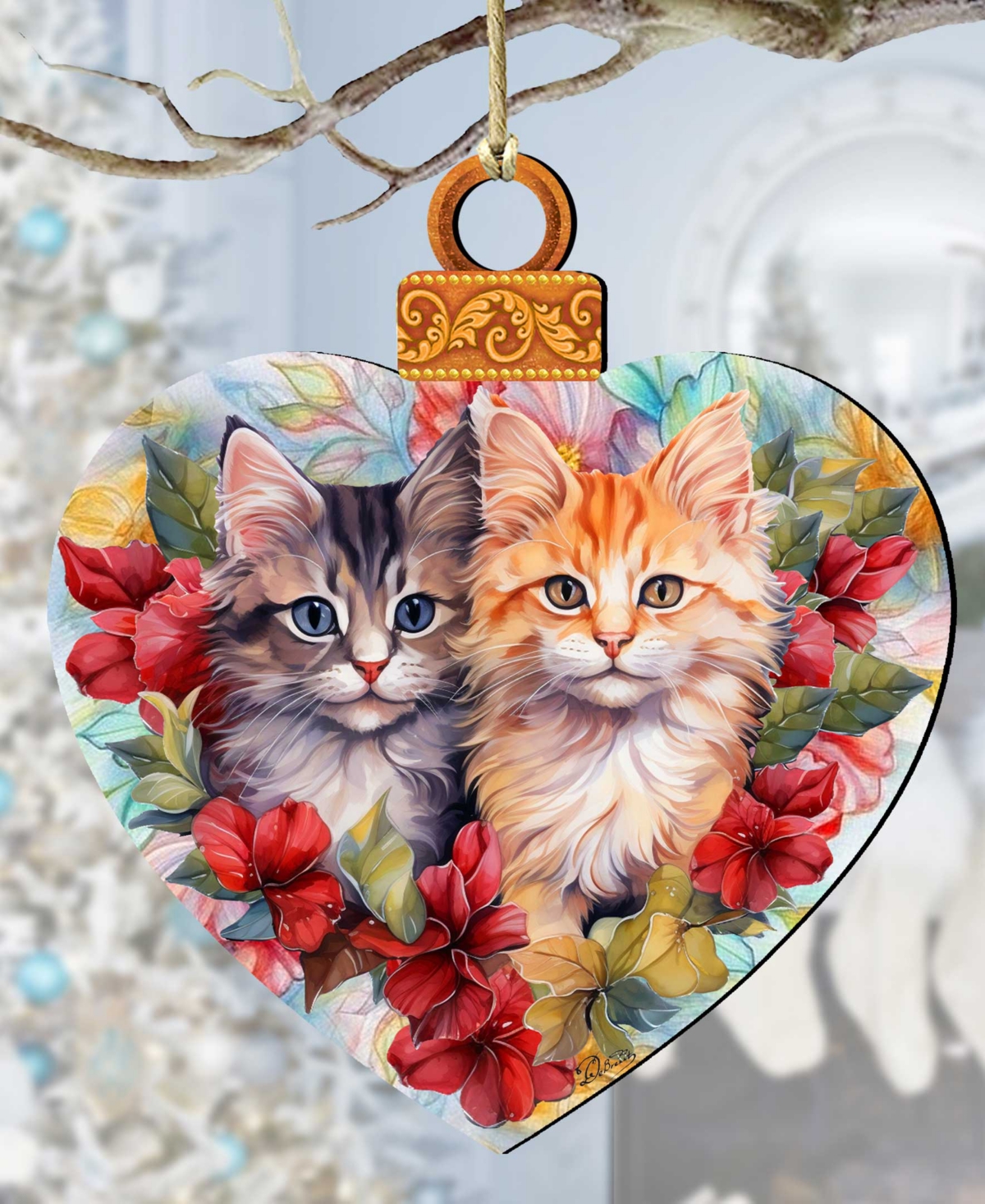 Designocracy Cute Kittens Christmas Wooden Ornaments Holiday Decor G. Debrekht In Multi Color