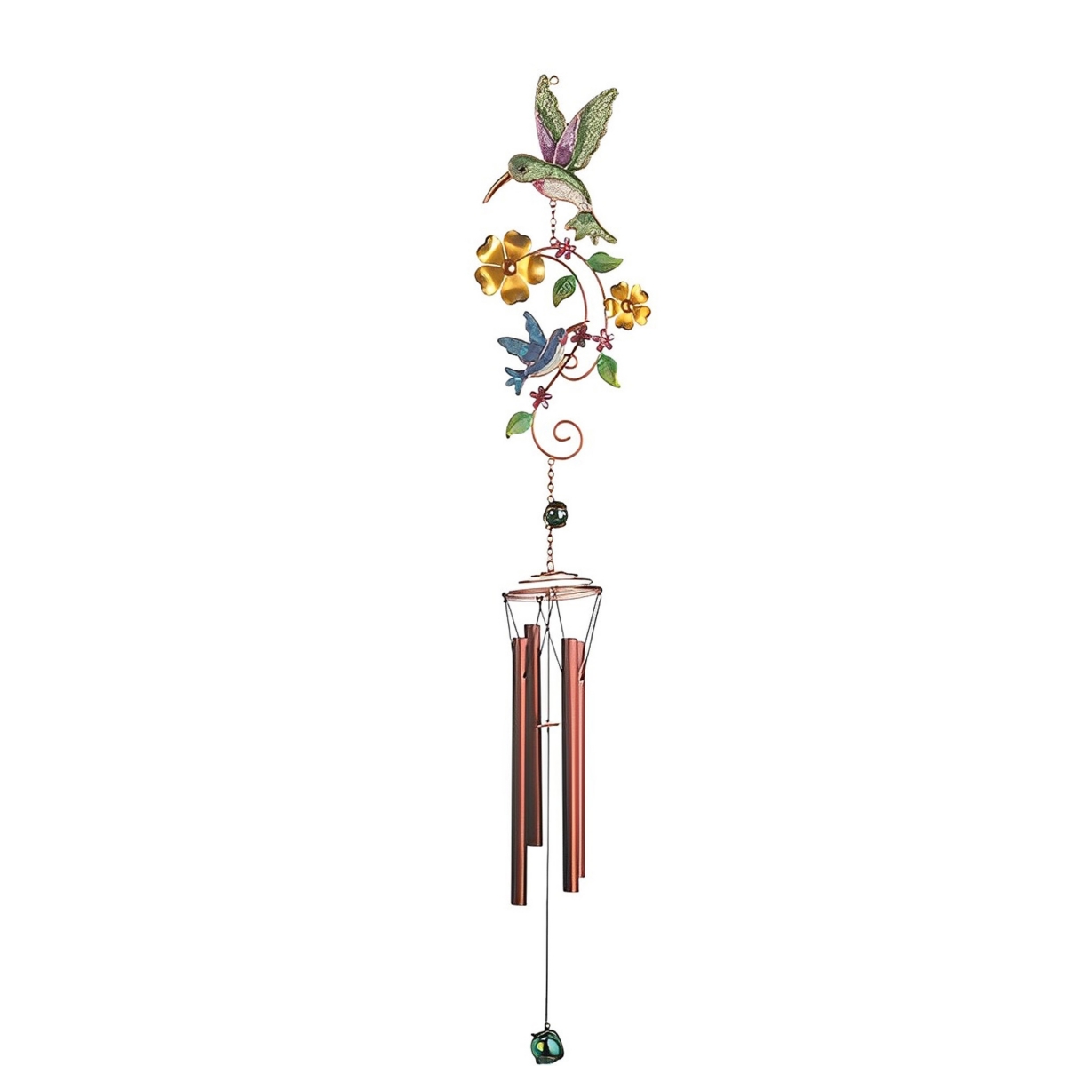 34" Long Hummingbird with Flower Suncatcher Wind Chime Home Decor Perfect Gift for House Warming, Holidays and Birthdays - Multi