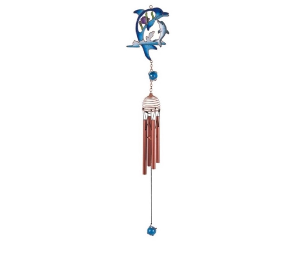 22" Long Dolphin Wind Chime with Copper Gem - Blue