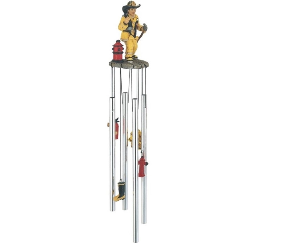 23" Long Us Fireman on Call Round Top Wind Chime - Silver