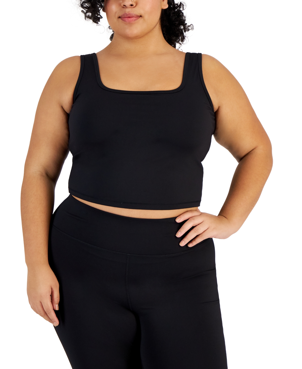 Id Ideology Plus Size Soft Feel Tank Top, Created For Macy's In Deep Black