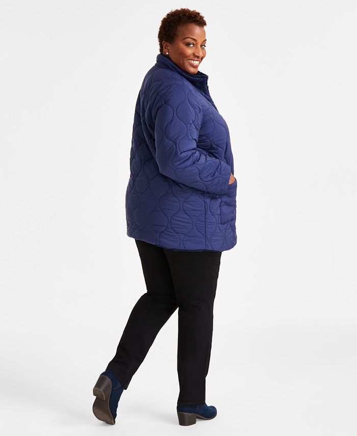 Style & Co Plus Size Reversible Quilted Sherpa Jacket, Created for Macy ...