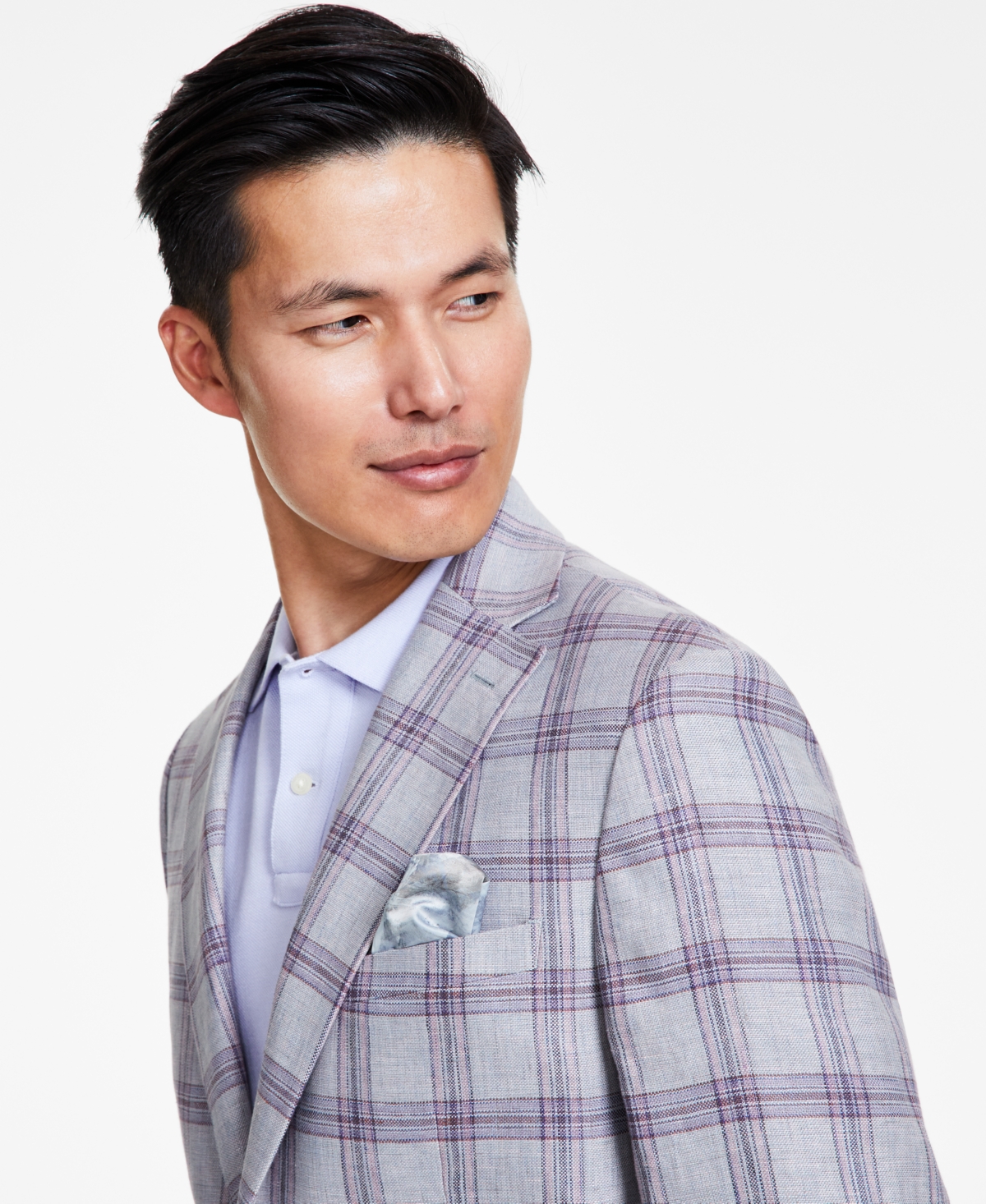 Tallia Men's Slim-Fit Plaid Linen Sport Coat -grey