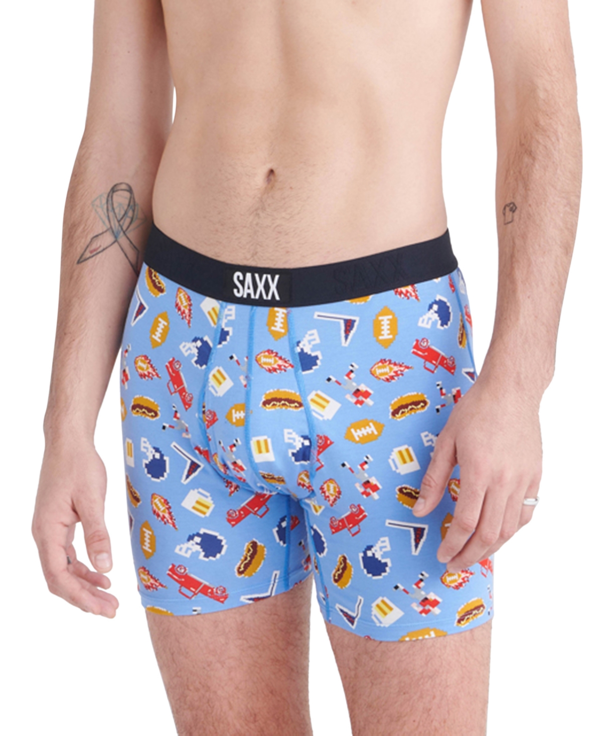 Saxx Men's Ultra Super Soft Relaxed Fit Boxer Briefs In Football Gamer- Blue