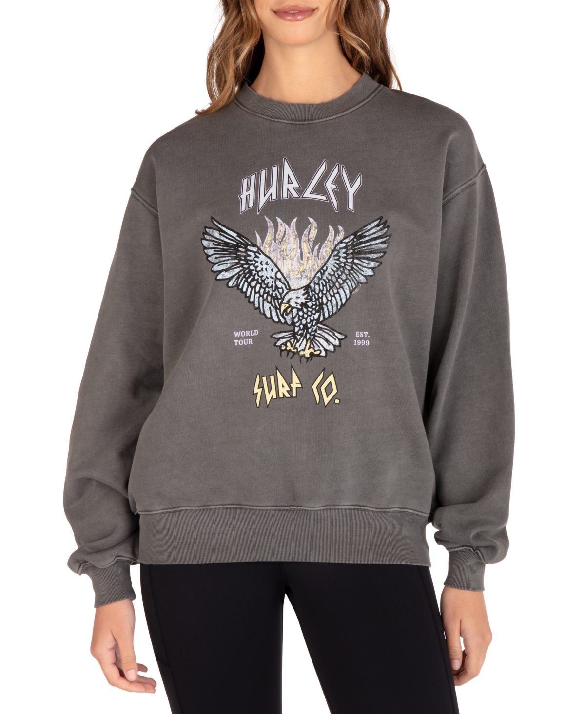 Hurley Juniors' Tour Boyfriend Graphic Sweatshirt In Black