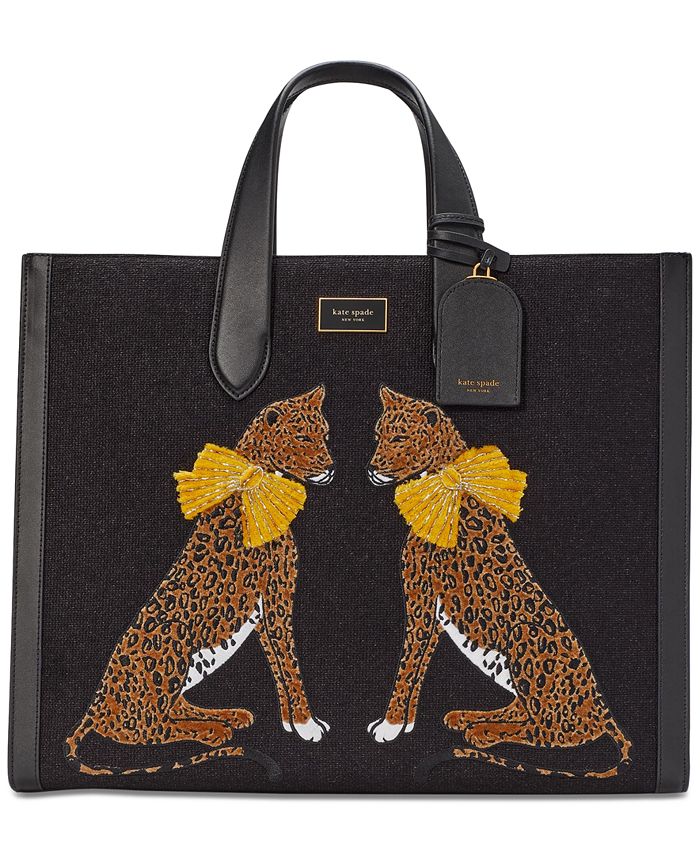 kate spade new york Manhattan Lady Leopard Embroidered Fabric Large Tote Bag