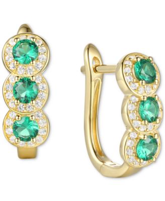 Macy's - Lab-Created Emerald (1/2 ct. t.w.) & Lab-Created White Sapphire (1/4 ct. t.w.) Triple Halo Leverback Earrings in 14k Gold-Plated Sterling Silver