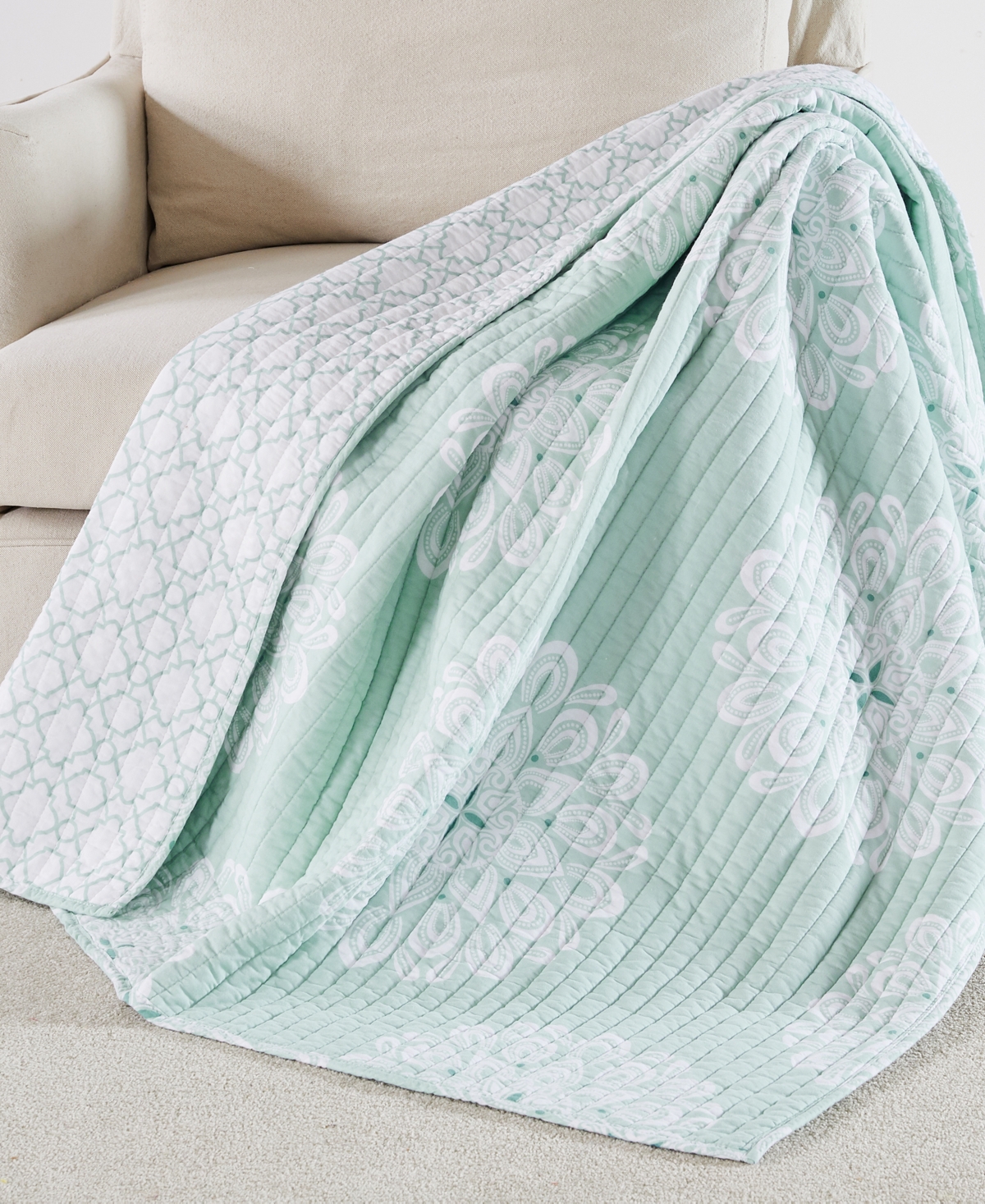 Levtex Lara Reversible Quilted Throw, 50" X 60" In Spa